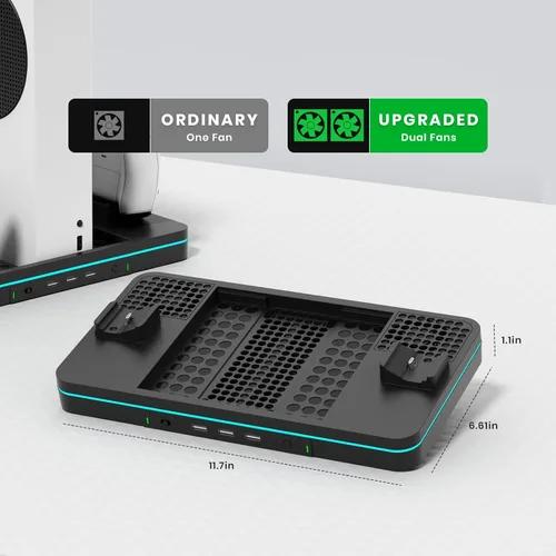 Vista 8 de Charging Stand with Cooling Fan, CODOGOY Vertical Stand Compatible with Xbox Series XS Console&Controller, Dual Controller Charger Station Dock with