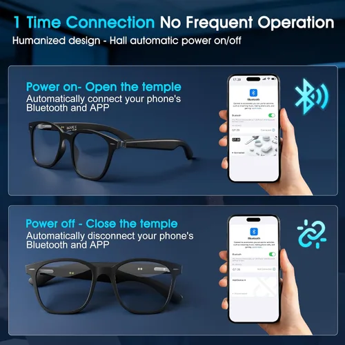 Vista 7 de Gafas de traducción AI unisex con más de 140 idiomas, lentes inteligentes Bluetooth con micrófono y altavoces integrados, interruptor de pasillo