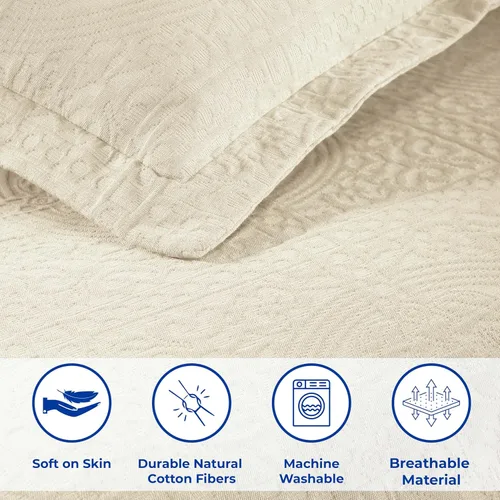Vista 4 de Superior Juego de colcha de algodón con diseño de flor de lis, mantas cálidas, ropa de cama para todas las estaciones, decoración de dormitorio