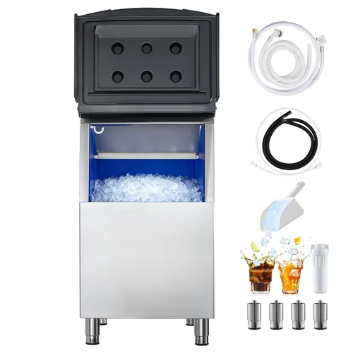 Vista 9 de VEVOR Cubo de almacenamiento de hielo, capacidad de 250 libras, contenedores de almacenamiento de hielo de acero inoxidable con filtro y patas