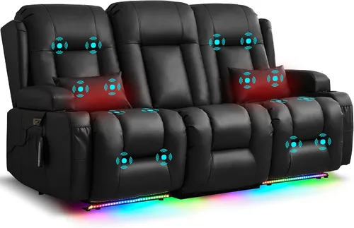 Vista 17 de URRED Sofá reclinable Power Loveseat con masaje y calor, gris ceniza