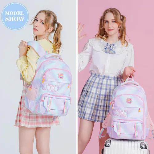 Vista 6 de Mochila escolar para niñas, mochila para computadora portátil, mochila escolar linda para niños y jardín de infantes, mochilas grandes para mujeres