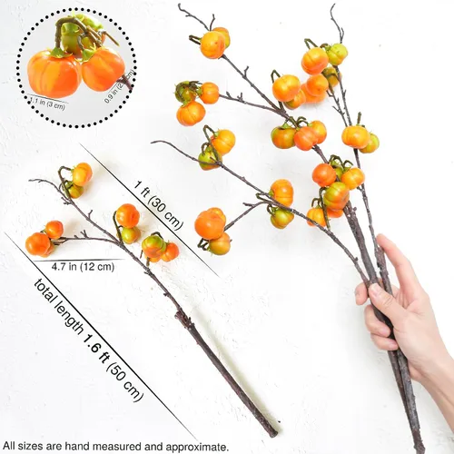 Vista 4 de FiveSeasonStuff Mini tallos artificiales de calabaza, albaricoque naranja claro, púas de otoño de 19 pulgadas para centros de mesa, ramos