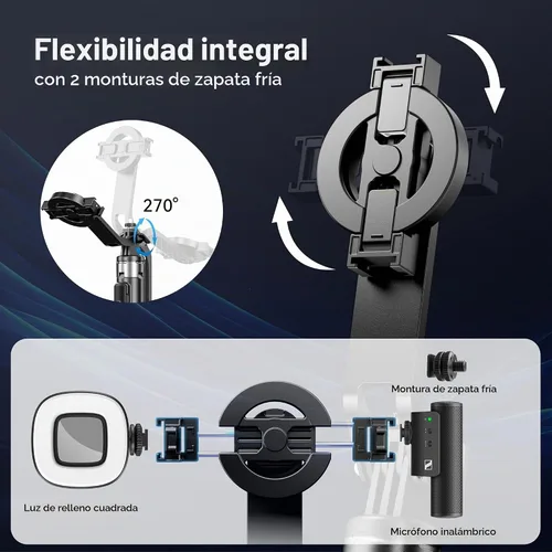 Vista 5 de Fourpillars Trípode magnético portátil para selfie stick de 54" para iPhone