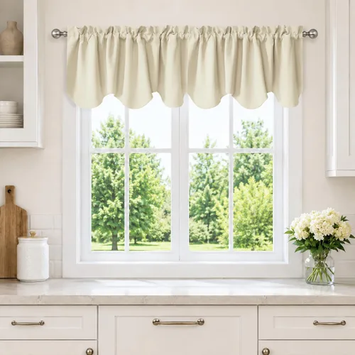 Vista 35 de Aquazolax Half Window Curtains 24 Inch Length, 28" Wide Rod Pocket Small Window Treatment for Kitchen, Bathroom, Camper, Beige, 2 Panels Set