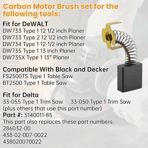 Vista 7 de 5140011-85 Cepillos de motor compatibles con la cepilladora Dewalt DW733 DW734 DW735, 5140011-85-2 cepillos de carbono de repuesto para sierra Delta