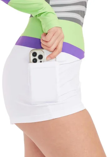 Vista 3 de Tipsy Elves Disfraz de guardabosques espaciales blanco verde y morado de los años 90 para mujer con alas