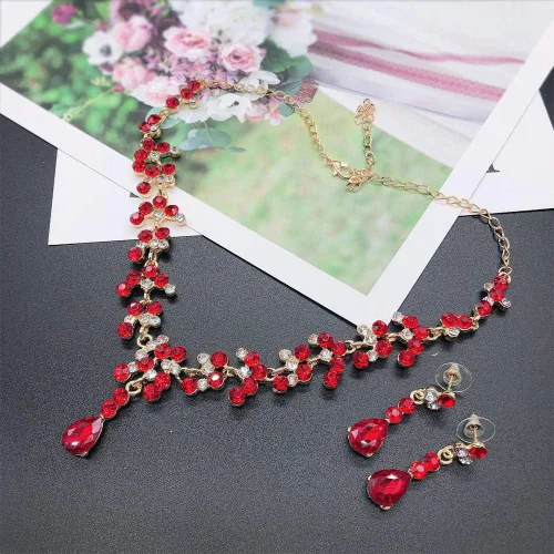 Vista 4 de Juego de dos piezas de joyería de dama de honor para novia collar de boda de cristal de gama alta a la moda
