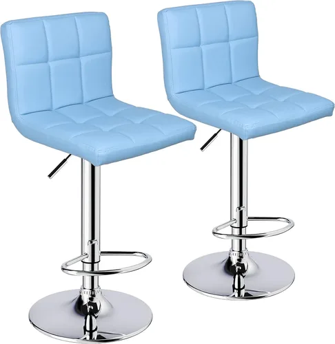 Vista 11 de Taburetes de bar de leopardo, moderno taburete giratorio ajustable de piel sintética con respaldo, juego de 2 (gris claro) Moderno, giratorio