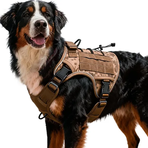 Vista 54 de Arnés táctico para perros grandes, chaleco reflectante ajustable sin tirones con sistema Molle, control de grado militar K9 para entrenamiento