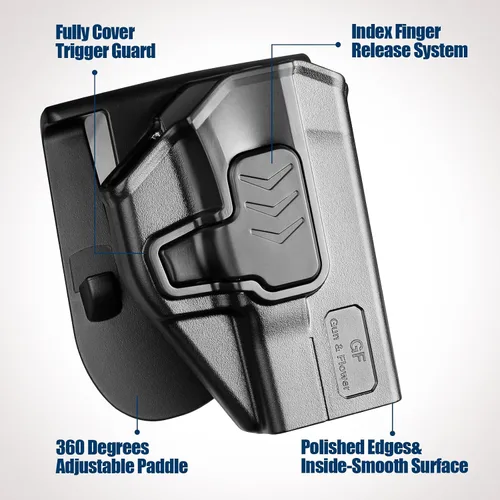 Vista 6 de GUN & FLOWER Paddle OWB Holster for Glock 17/19, Taurus G2C/G3C, 1911 5" No Rail, with Molle Adapter, Index Finger Release, 360° Adjustable Paddle