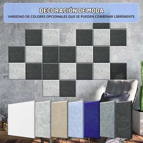 Vista 6 de SHJADE Paneles Acústicos Cuadrados Autoadhesivos, Paquete de 12 de 12" X 12" X 0.4" Paneles Absorbentes de Sonido, Azulejos de Cuña Insonorizante