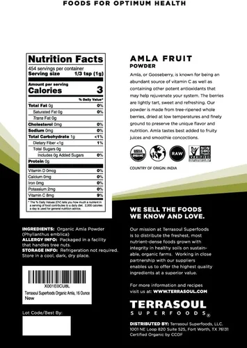 Vista 2 de Terrasoul Superfoods Polvo orgánico de bayas Amla (Amalaki), 16 onzas, rico en vitamina C antioxidante Apoya la inmunidad