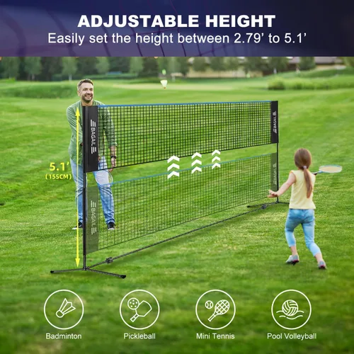 Vista 2 de BAGAIL Badminton Net, Height Adjustable (Up to 5.1')