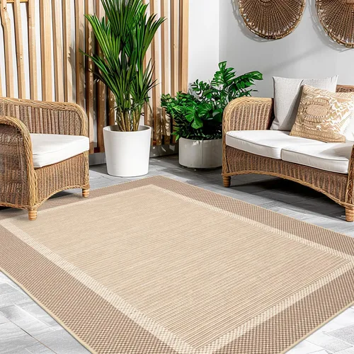 Vista 3 de ILANGO Alfombras de Área de Yute para Exteriores, Alfombras Tejidas Lavables para Patio 5'x7', Alfombras Naturales de Estilo Rústico para Áreas