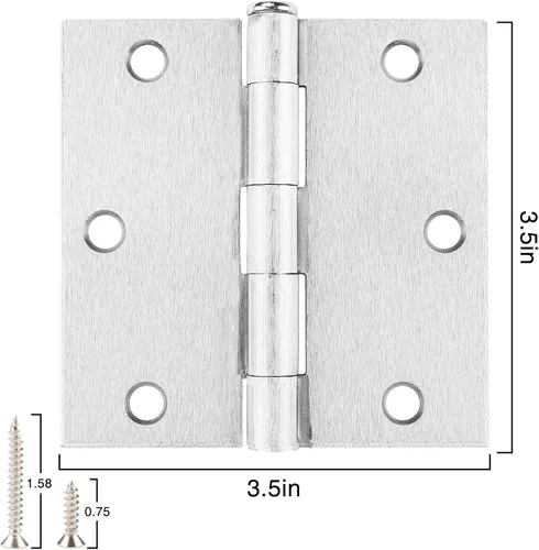 Vista 2 de JIW Paquete de 30 bisagras cuadradas de níquel cepillado de 3.5" para puerta con 6 agujeros, acabado de níquel satinado, estilo contemporáneo