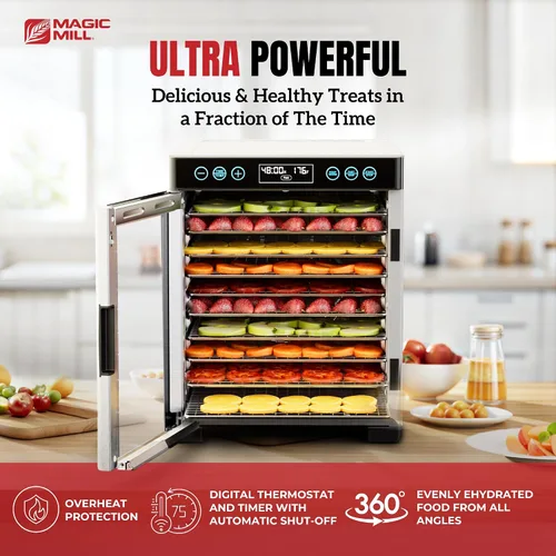 Vista 2 de Magic Mill Máquina deshidratadora profesional de alimentos 10 bandejas de acero inoxidable Secadora para cecina, golosinas para perros, hierbas
