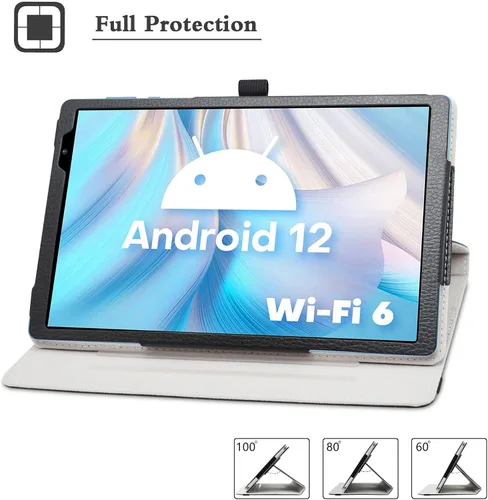 Vista 2 de Bige para tabletas TECLAST P26T/Vortex T10M Pro Plus de 10.1", soporte giratorio de 360 grados con cubierta de bonito patrón, color negro