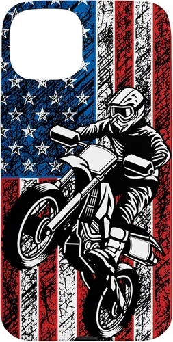 Vista 9 de Funda vintage con bandera estadounidense para iPhone 16 Motocross Dirt Bike