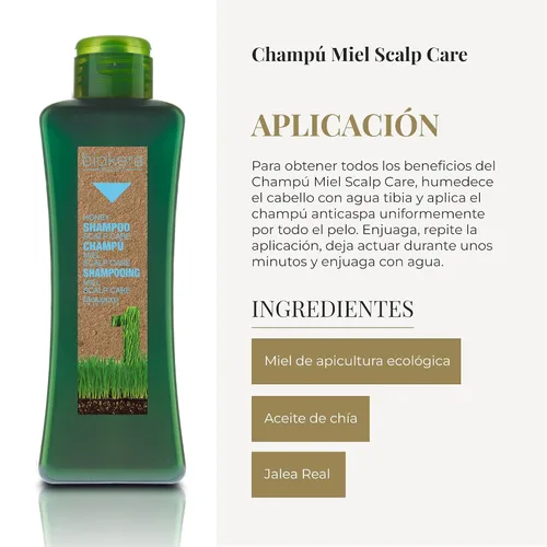 Vista 4 de SALERM - Champú para cuero cabelludo sensible - Champú Biokera Natura Honey Scalp Care - 10.1 fl oz - Ayuda a limpiar el cuero cabelludo de sebo