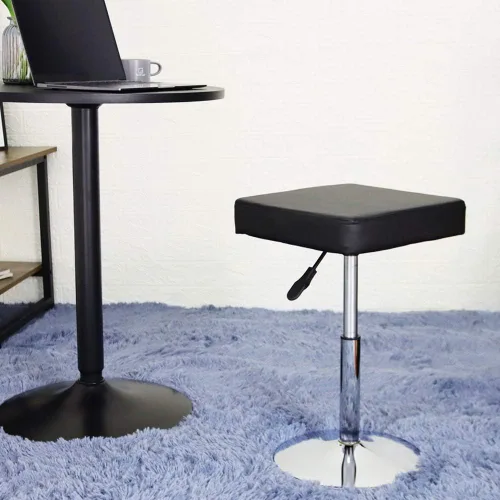 Vista 2 de FURWOO Taburete cuadrado negro para salón – Taburete de altura ajustable para tocador, manicura, tienda, peluquería oficina en casa, pequeño