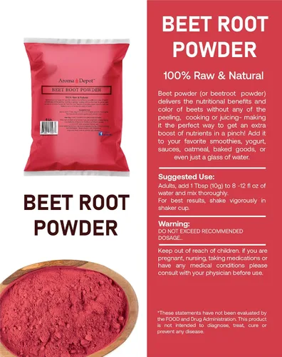 Vista 4 de Polvo de raíz de remolacha de 8 onzas por Aroma Depot Raw & GMO I Vegano y sin gluten I Potenciador de óxido nítrico I Impulso la resistencia