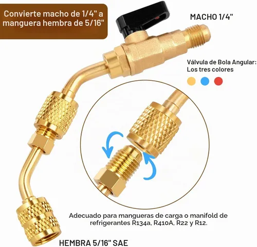 Vista 4 de WADEO 31 piezas de válvula de bola angular para refrigerante de aire acondicionado de 1/4 pulgada para refrigerante R410A R134A R12 R22