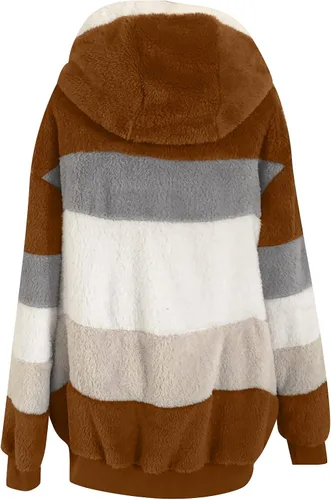 Vista 4 de Abrigo de vellón con capucha para mujer, holgado, talla grande, con cremallera, cálido, de manga larga, con capucha, chaqueta de punto