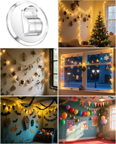 Vista 7 de ispneay 50 clips de luz mini transparentes: pequeños ganchos con tiras adhesivas para cadena de luces interior - gancho de pared de plástico sin
