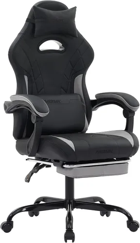 Vista 10 de Silla de juegos con reposapiés y soporte lumbar de masaje, silla ergonómica para videojuegos, sillas de videojuegos de oficina con altura y respaldo