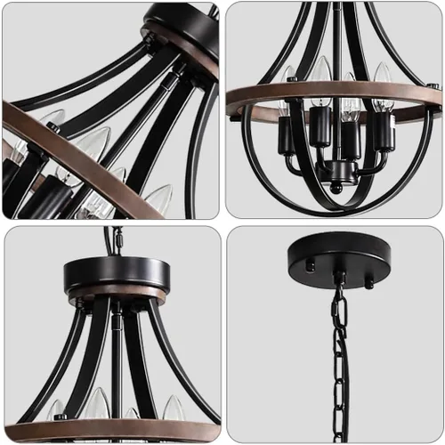 Vista 2 de Lámpara de Araña Estilo Granja, Lámpara Colgante Moderna, Luminaria de Techo Rústica de 4 Luces, Lámpara de Araña Vintage para Pasillo Vestíbulo