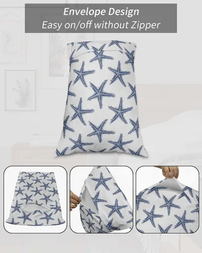 Vista 7 de Juego de 2 fundas de almohada de microfibra azul marino con estrellas de mar de playa tamaño estándar, fundas de almohada lumbares decorativas