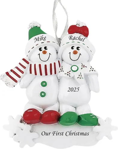 Vista 6 de Adorno personalizado con diseño de muñeco de nieve, familia de 5 integrantes, adorno para árbol de Navidad, decoración artesanal personalizada