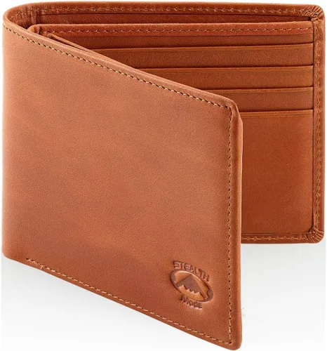 Vista 8 de Stealth Mode Billetera RFID triple para hombre - 11 ranuras para tarjetas, soporte para identificación, Marrón claro, Cartera de bloqueo RFID