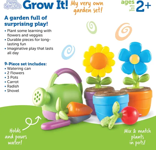 Vista 7 de Learning Resources New Sprouts Grow It! Juego de jardinería para niños pequeños, 9 piezas, a partir de 2 años, juguetes de aprendizaje para niños