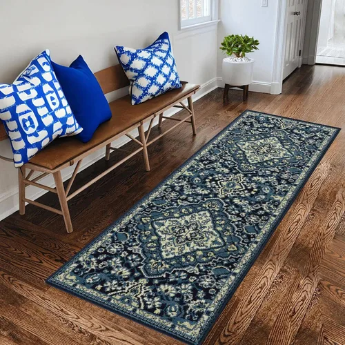 Vista 16 de Fashionwu Alfombra larga para pasillo, alfombra floral que no desprende pelusa, alfombra grande oriental envejecida, larga para baño, sala de estar