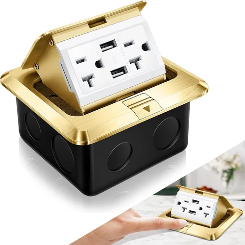 Vista 10 de Hoolerry Kit de 1 caja de cubierta de toma de corriente eléctrica de piso desplegable con cargador USB de 4.8 A, 20 amperios, impermeable