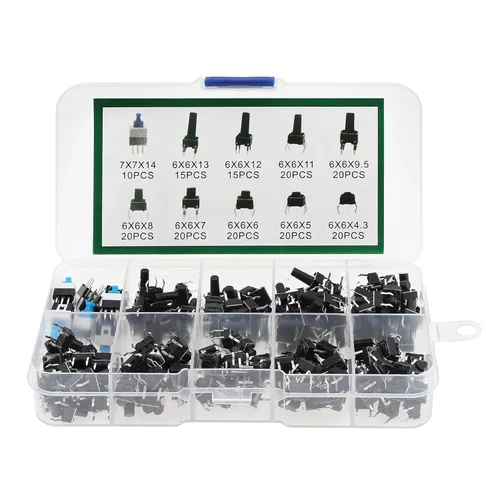 Vista 6 de Interruptor táctil de botón pulsador micro momentáneo interruptor 10 valores 0.236x0.236 in 4 pines 180 piezas kit surtido interruptores pulsadores