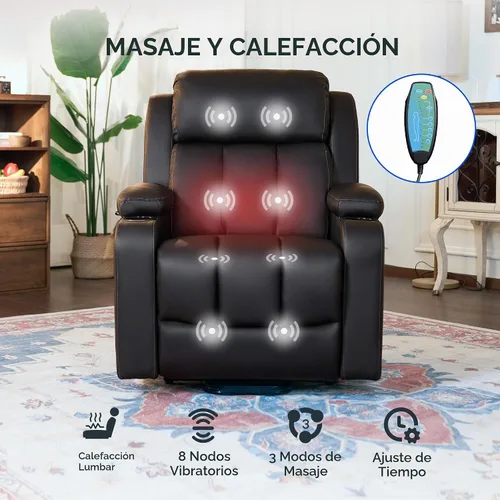 Vista 4 de FLEXISPOT XL31 - Silla reclinable con elevación eléctrica para ancianos, silla elevadora eléctrica con masaje y calor, sofá reclinable de piel Negro