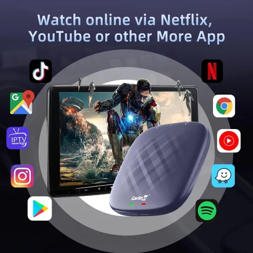 Vista 4 de Carlinkit CarPlay Android 13.0 AI Box Adapter, 3 en 1 CarPlay AI Box Max (Plus), Plug & Play, fácil configuración, tarjeta integrada de Google
