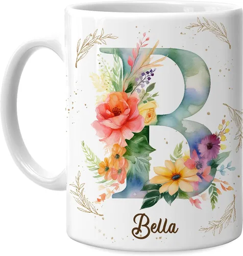 Vista 8 de Hyturtle Taza de café personalizada con inicial con nombre, monograma de cumpleaños, regalos de Navidad para niñas y mujeres, letra A del alfabeto