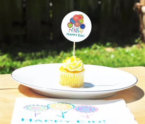 Vista 3 de Happy Eid Flower Party Cupcake Toppers (12 unidades)