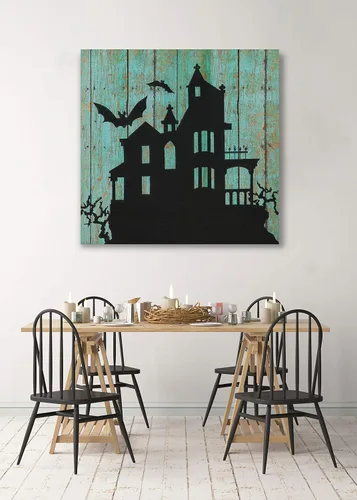 Vista 2 de Renditions Gallery Haunted House - Lienzo decorativo para pared de Halloween, 16 x 16 pulgadas