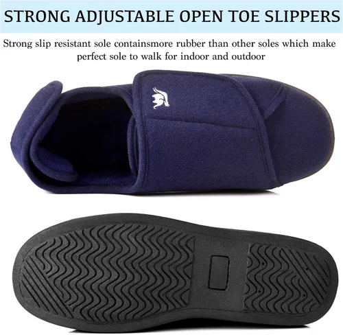 Vista 5 de Pantuflas para diabéticos de espuma viscoelástica 80-D para hombre con cierres ajustables, ancho extra ancho, cómodo, cálido, forro polar, artritis