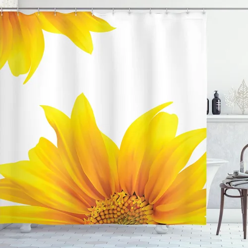 Vista 19 de Ambesonne Decor Collection, juego de cortina con ganchos para regadera Amarillo y marrón