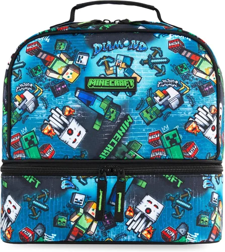 Vista 8 de Get Trend Minecraft - Lonchera reutilizable con aislamiento para niños, bolsa ligera con doble compartimento con asa, se adapta a la lonchera