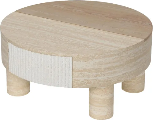 Vista 8 de ø Mesa auxiliar redonda de mármol sintético de 31.5 pulgadas con espacio de almacenamiento para sala de estar, moderna mesa de centro circular 31.5
