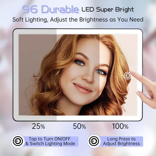Vista 4 de FUNTOUCH Espejo de tocador de maquillaje recargable con luces, espejo de escritorio grande iluminado con 96 luces LED y aumento de 10x, iluminación