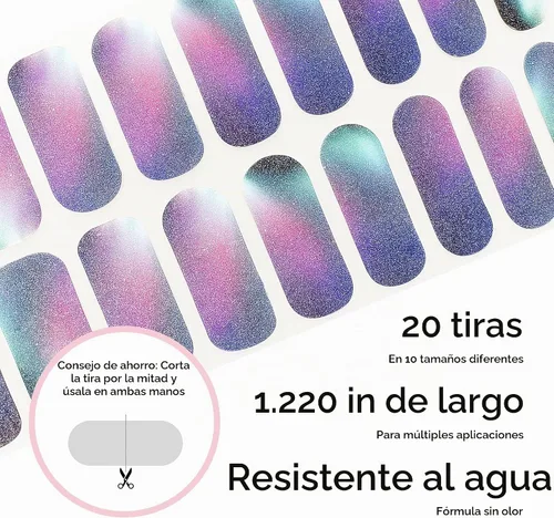 Vista 4 de Tiras de Gel para Uñas Semi Curadas, NAILOG 20 piezas Calcomanías de Uñas de Larga Duración que Funcionan con Cualquier Luz UV, Envolturas con Aurora