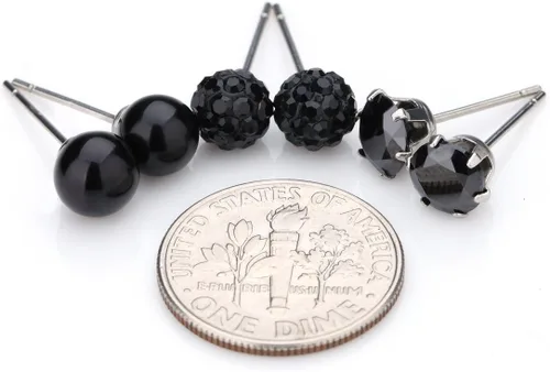 Vista 15 de JewelrieShop - Juego de aretes de tuerca de acero inoxidable con circonitas cúbicas y perlas de imitación, 3 pares de 0.236 in